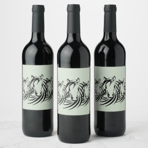 Black Horse Heads on Green Wine Label