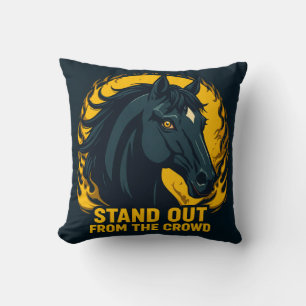 Black Horse Illustration with Fiery Design Cushion
