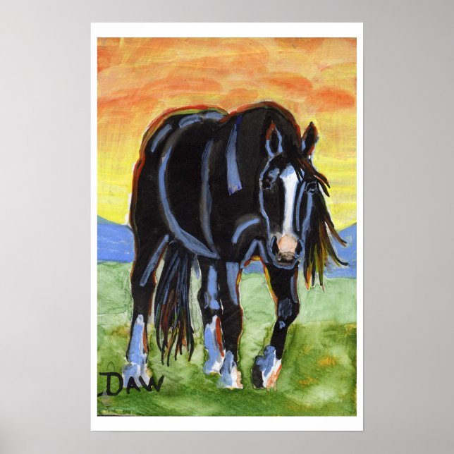 Black Horse in the Sunset Poster (Front)