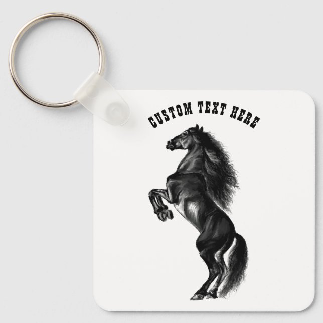 Black Horse Keychain Gift with Custom Text (Front)