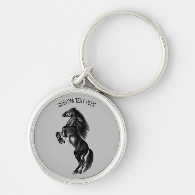 Black Horse Keychain with Custom Text and Colours (Front)