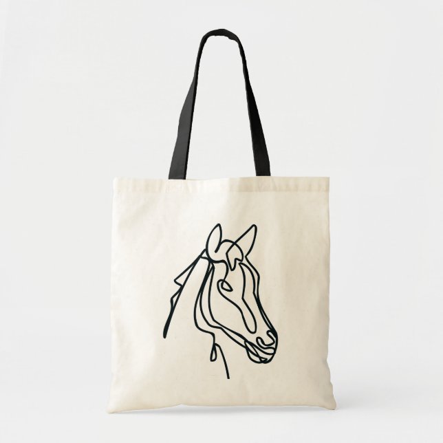 Black horse line art drawing canvas tote bag (Front)