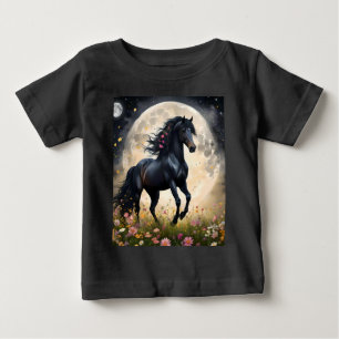Black Horse Moon Flower Field, Baby T-Shirt