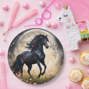 Black Horse Moon Flower Field, Paper Plate