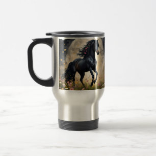 Black Horse Moon Flower Field, Travel Mug