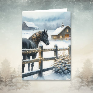Black Horse on a Christmas Farm Personalised Card