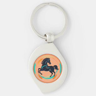 Black Horse on a Colourful Background Key Ring