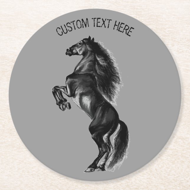 Black Horse Paper Coaster Custom Text and Colour (Front)