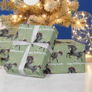 Black Horse Personalised Happy Birthday Wrapping Paper