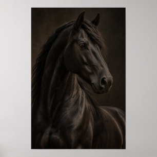 Black Horse Portrait in Dramatic Light Equestrian Poster