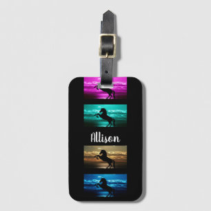 Black Horse Purple, Blue, Teal, Golden Sky & Water Luggage Tag