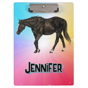 Black Horse Rainbow Pastel Whimsical Equestrian Clipboard