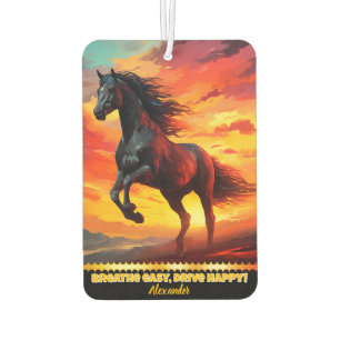 “Black horse running at sunset Car Air Freshener