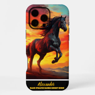 “Black horse running at sunset iPhone 16 Pro Max Case