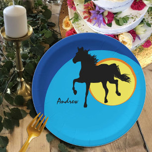 Black Horse Running & Love Horses / name Paper Pla Plate