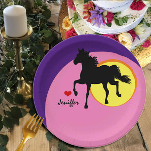 Black Horse Running & Love Horses / name Paper Plate