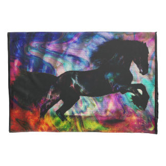 Black Horse Running Though Abstract Fire Pillowcase