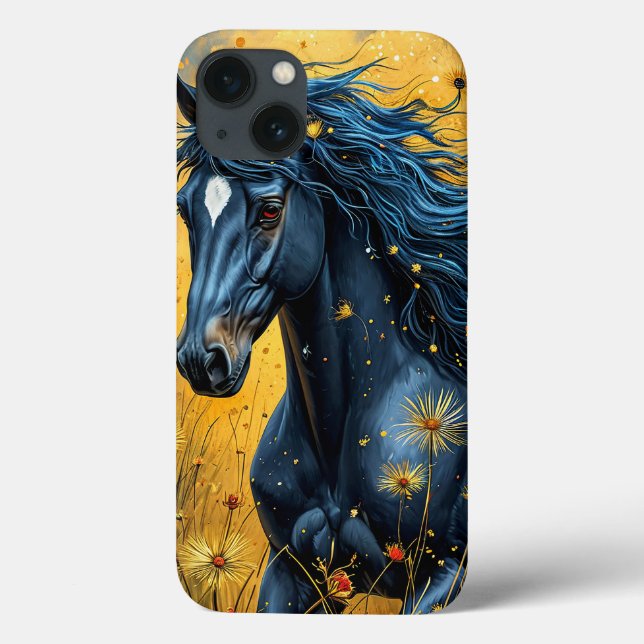 Black Horse Running Through a Vibrant Meadow Case-Mate iPhone Case (Back)