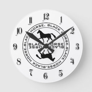 Black horse seal round clock