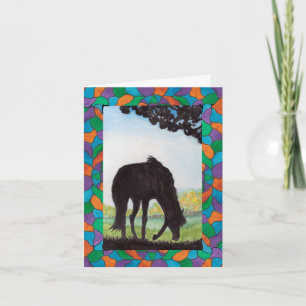 Black Horse Silhouette Faux Stained Glass Border Thank You Card