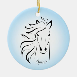 Black horse silhouette on light blue background ceramic tree decoration