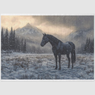 Black Horse Snowy Landscape Scenic Decoupage Tissue Paper