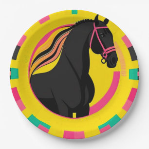 Black Horse Stylised Illustration Paper Plate
