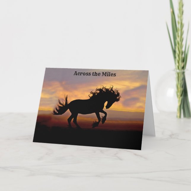 Black Horse Sunset Greeting Card Across the Miles (Front)