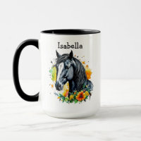 Black Horse Surrounded by Flowers Personalised 