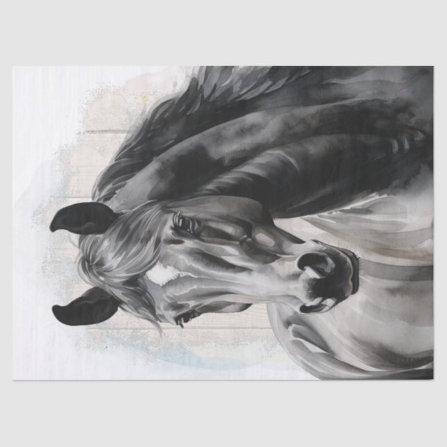 Black Horse Watercolor Decoupage Tissue Paper (Front)