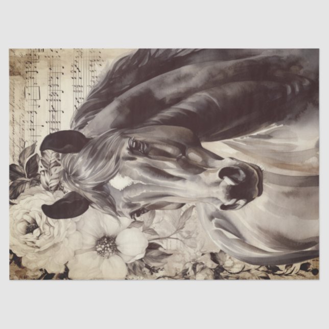 Black Horse Watercolor Decoupage Tissue Paper (Front)