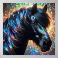 Black Horse with Iridescent Mane