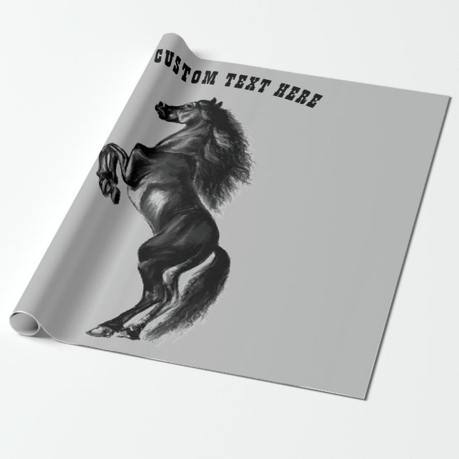 Black Horse Wrapping Paper with Custom Text (Unrolled)