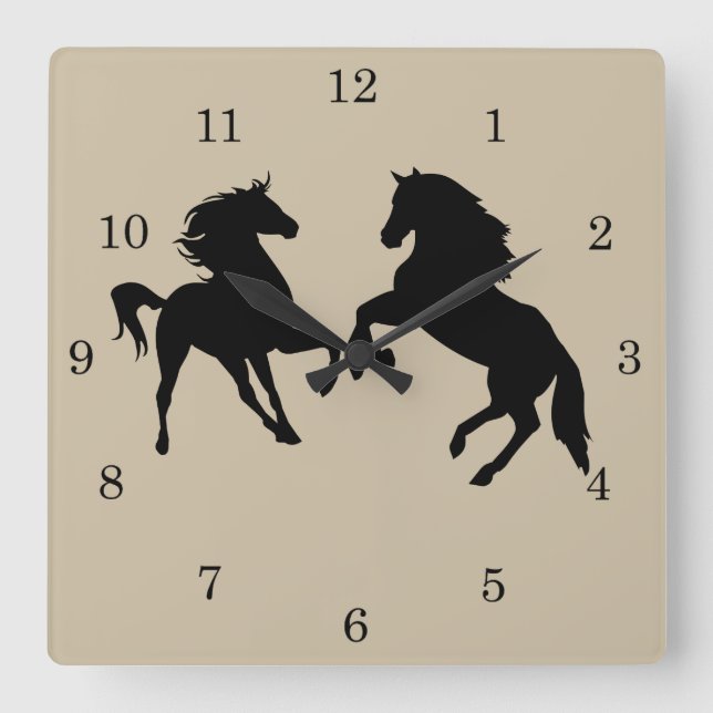 Black Horses - Choose / Add Your Text / Colour Square Wall Clock (Front)