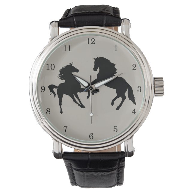 Black Horses - Drawing - Add Your Colour / Text Watch (Front)