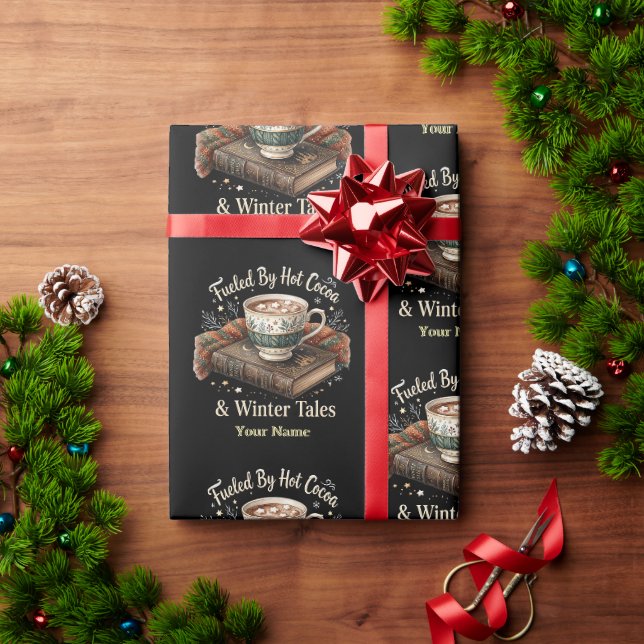 Black Hot Cocoa Winter Tales Pattern Wrapping Paper (Holiday Gift)