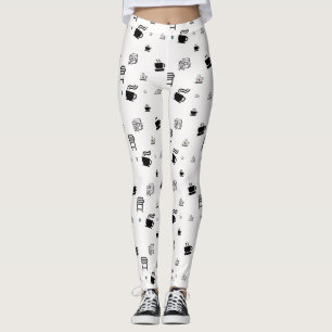 Black Hot Coffee Cup Latte Takeaway Illustrations Leggings