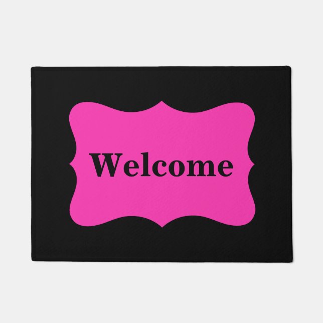 Black Hot Fuchsia Bright Pink Welcome Custom Doormat (Front)