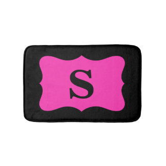 Black Hot Fuchsia Pink Monogram Initial Home Bath Mat