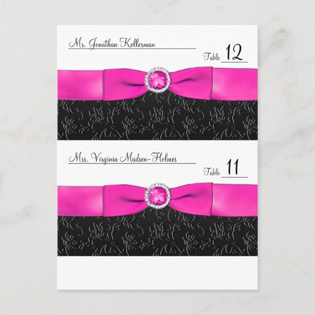 Black, Hot Pink and White Customisable Placecards Postcard (Front)