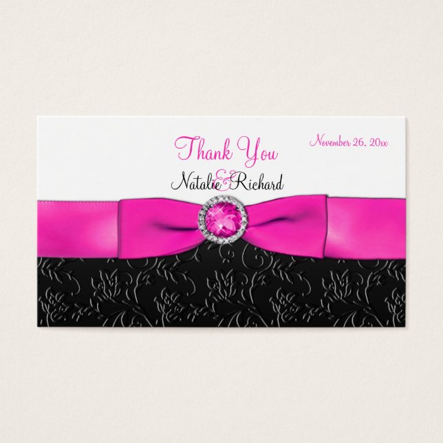 Black, Hot Pink, and White Wedding Favour Tag (Front)