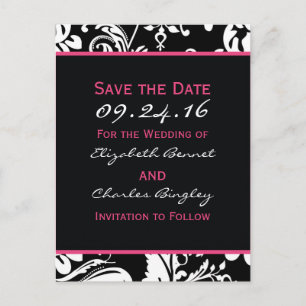Black & Hot Pink Contemporary  Save the Date Wide Announcement Postcard