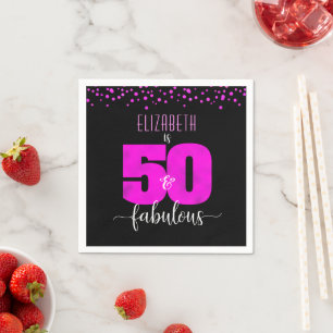 Black hot pink fifty fabulous birthday bold custom napkin
