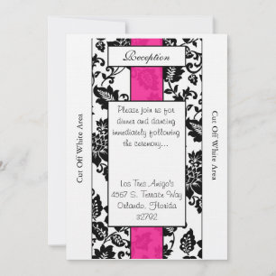 Black/Hot Pink Floral Damask Reception Card