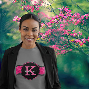 Black Hot Pink Gray Waves Girly Glam Monogram Name T-Shirt