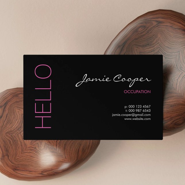 Black & Hot Pink Hello Business Card (Creator Uploaded)