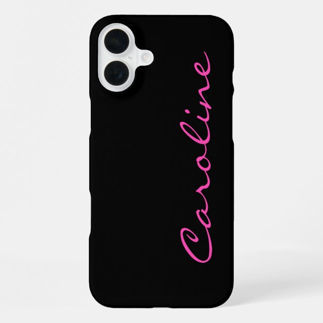 Black Hot Pink Modern Script Name iPhone Case (Back)
