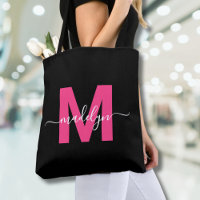 Black Hot Pink Modern Script Name Monogram