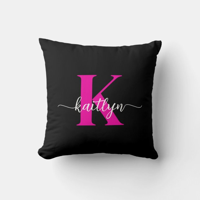 Black Hot Pink Monogram Cushion (Front)