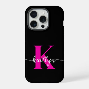 Black Hot Pink Monogram iPhone 15 Pro Case